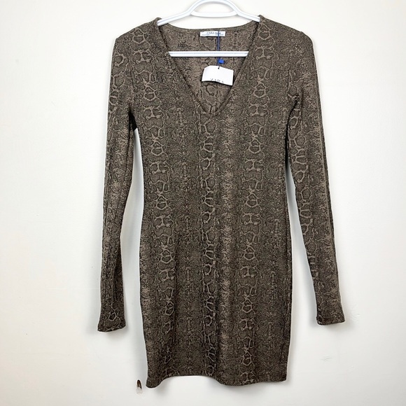 Zara Snake Print Long Sleeve Body Con Dress - Picture 2 of 10